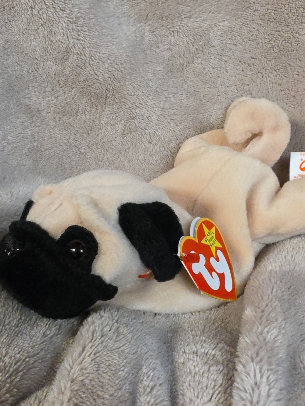 Ty Plush Pug Dog Toy - Cream and Black